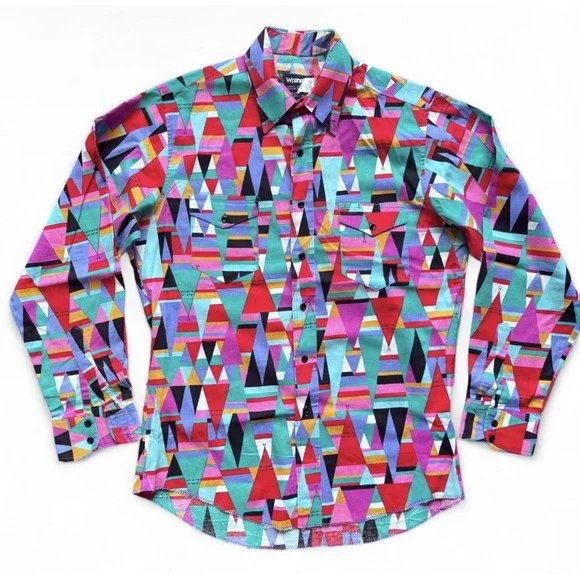 Vintage 80s Wrangler Brushpopper Shirt Mens 16-35 Cowboy Cut Teepee Western - Picture 1 of 16